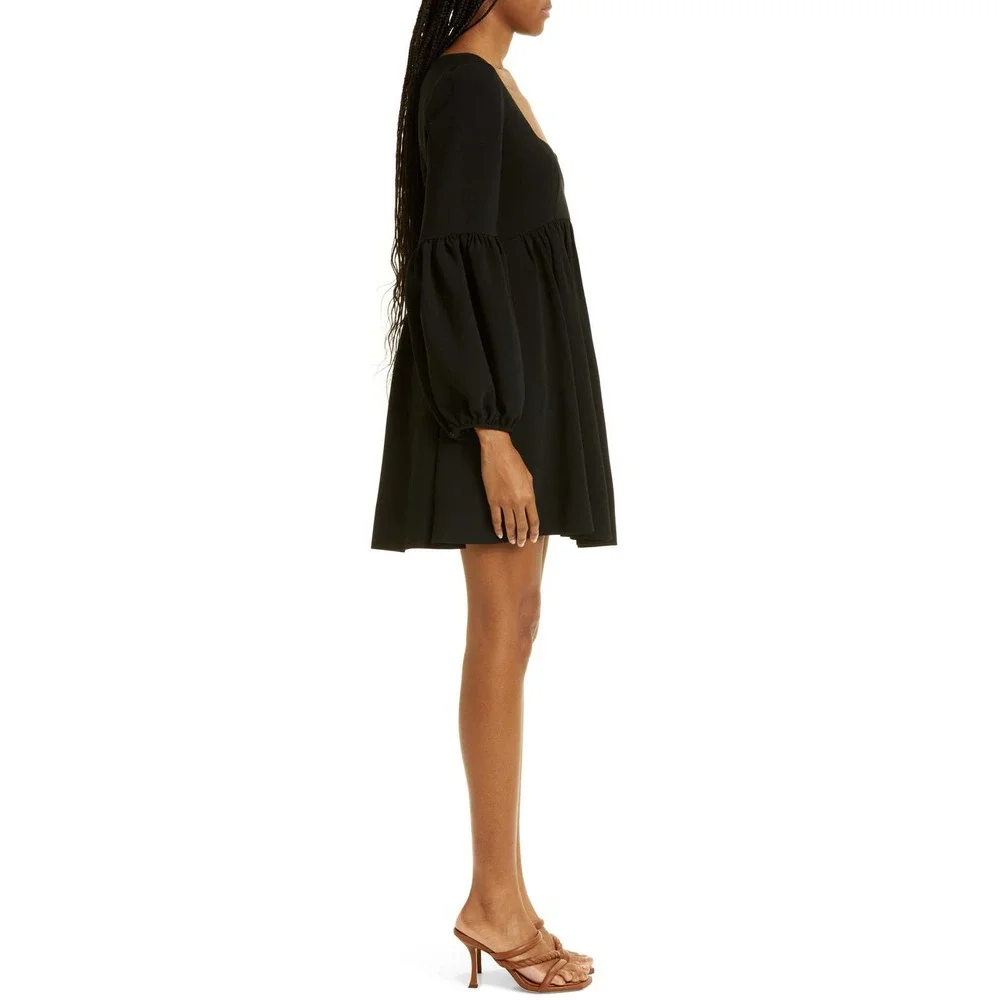 cinq á‎ sept Dorina Puff Sleeve Crepe Mini Dress with Pockets Black NWOT Size 4 - Picture 9 of 16